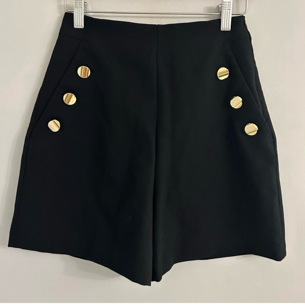Black Women's Shorts with Gold Button Accents
